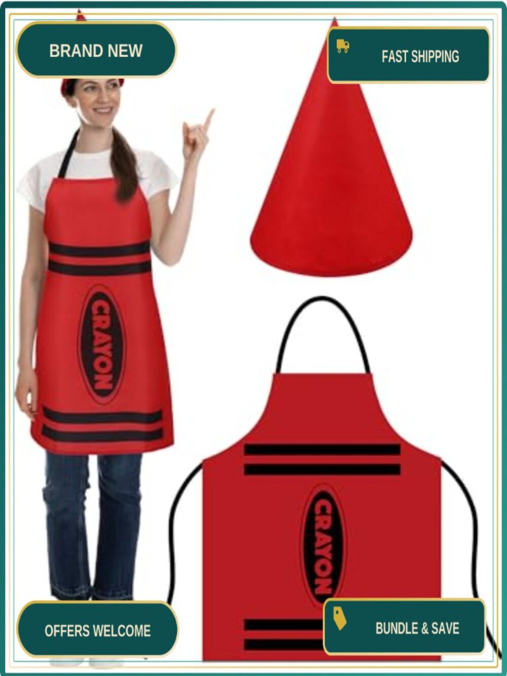 Adult Crayon Costume Set Felt Apron & Cone Hat Halloween Party Accessory
